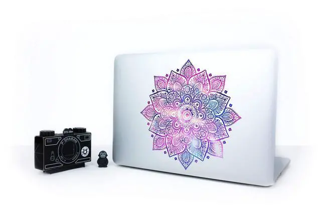 Alt view image 2 of 6 - Mandala Laptop Sticker Decal - Waterproof Transparent Vinyl Decals Stickers - Mandalas Purple Pink Blue Sticker Partial Skin Compatible with Computer MacBook Air Pro 13 15 inch Mac Retina