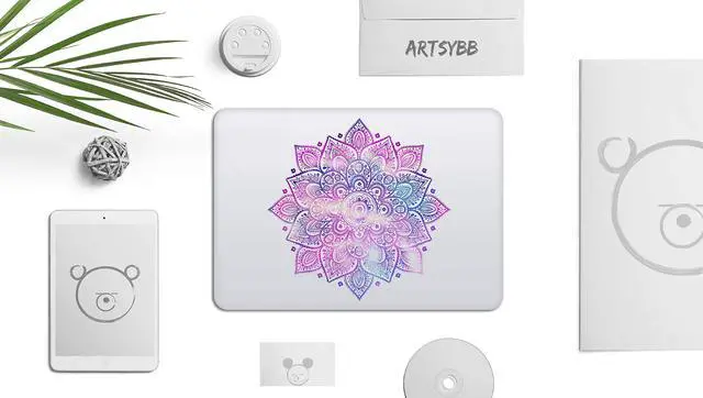 Alt view image 3 of 6 - Mandala Laptop Sticker Decal - Waterproof Transparent Vinyl Decals Stickers - Mandalas Purple Pink Blue Sticker Partial Skin Compatible with Computer MacBook Air Pro 13 15 inch Mac Retina