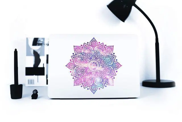 Alt view image 5 of 6 - Mandala Laptop Sticker Decal - Waterproof Transparent Vinyl Decals Stickers - Mandalas Purple Pink Blue Sticker Partial Skin Compatible with Computer MacBook Air Pro 13 15 inch Mac Retina