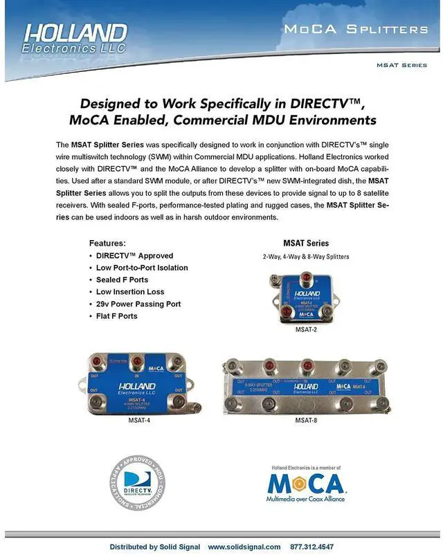 Alt view image 4 of 5 - Splitter, 2-Way, MoCa enabling, 2-2150Mhz, DirecTV Approved