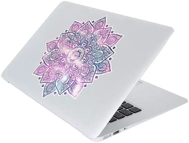 Alt view image 2 of 3 - Mandala Laptop Decal - Waterproof Removable Vinyl - Purple Blue Pink Flower Design - Cute Partial Skin - Universal Fit - Women's Laptop Sticker