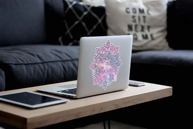Alt view image 4 of 7 - Mandala Laptop Sticker Decal - Removable Waterproof White Vinyl Decals Stickers - Mandalas Purple Pink Sticker Starry Night Partial Skin Compatible with Computer MacBook Air Pro 13 15 inch Mac