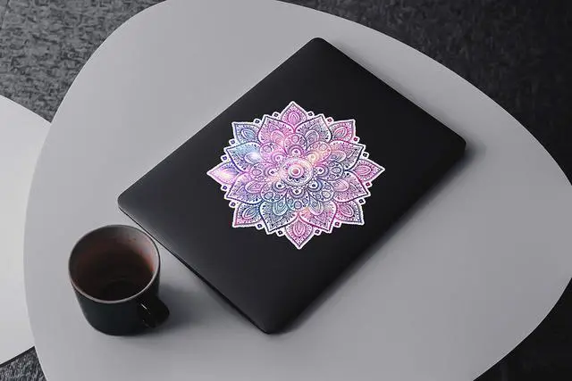 Alt view image 5 of 7 - Mandala Laptop Sticker Decal - Removable Waterproof White Vinyl Decals Stickers - Mandalas Purple Pink Sticker Starry Night Partial Skin Compatible with Computer MacBook Air Pro 13 15 inch Mac