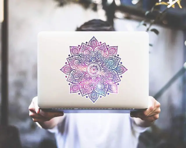 Alt view image 6 of 7 - Mandala Laptop Sticker Decal - Removable Waterproof White Vinyl Decals Stickers - Mandalas Purple Pink Sticker Starry Night Partial Skin Compatible with Computer MacBook Air Pro 13 15 inch Mac