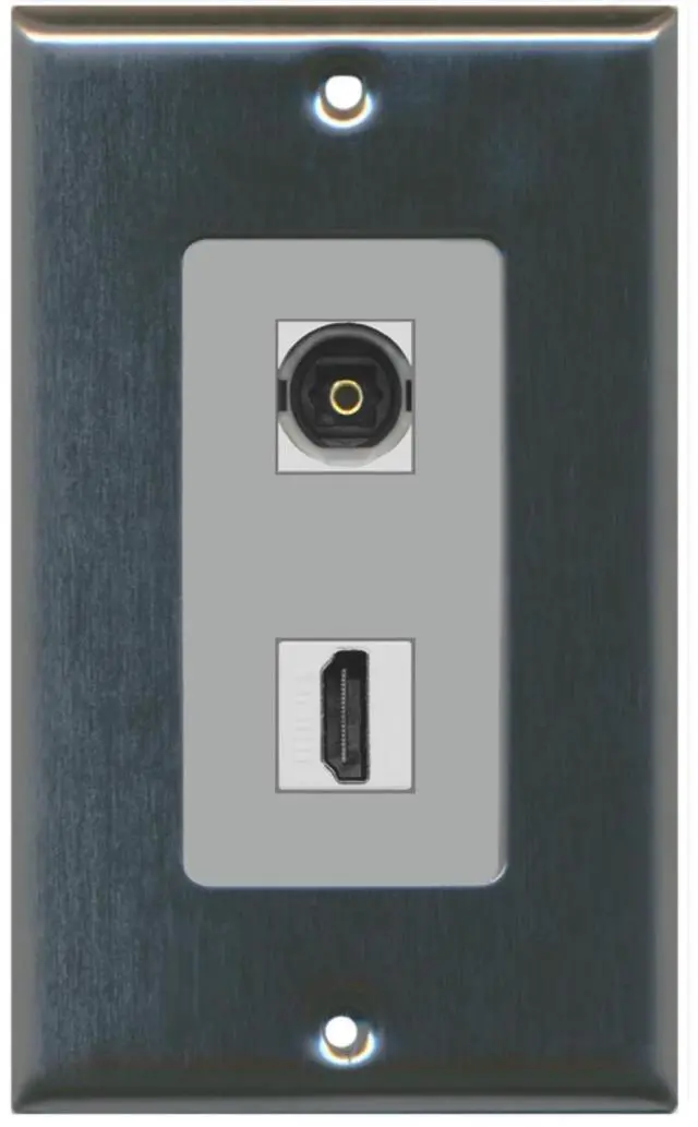 Main image of 1 Toslink Digital Audio Port and 1 HDMI Port Wall Plate Decorative - Stainless Steel/Gray - Bracket Included
