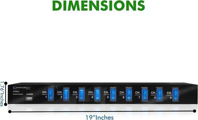Alt view image 4 of 7 - Power Supply Strip, 9 Power Outlet with Switches | 5V USB Charging Port, 1800 Watts Max Load Power Conditioner, High Load Power Electric Extension Cord Strip, 4 Ft