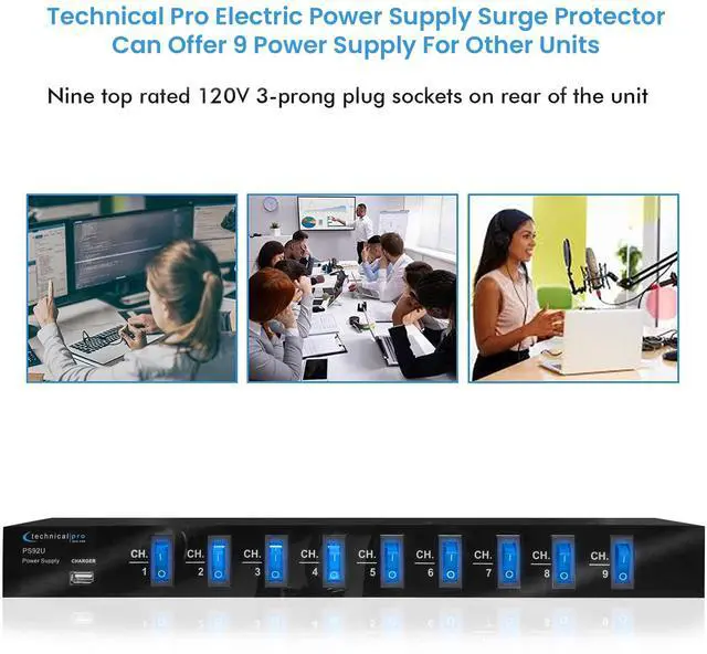 Alt view image 5 of 7 - Power Supply Strip, 9 Power Outlet with Switches | 5V USB Charging Port, 1800 Watts Max Load Power Conditioner, High Load Power Electric Extension Cord Strip, 4 Ft