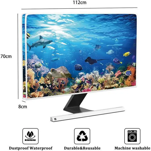 Alt view image 2 of 7 - Underwater Waterproof Screen TV Cover 45,46,47,48 Inch Ocean Undersea Life Tropical Fish Turtle Coral Design Television Covers Dust-Proof Anti-Scratch Protective Cover for LED LCD OLED TVs