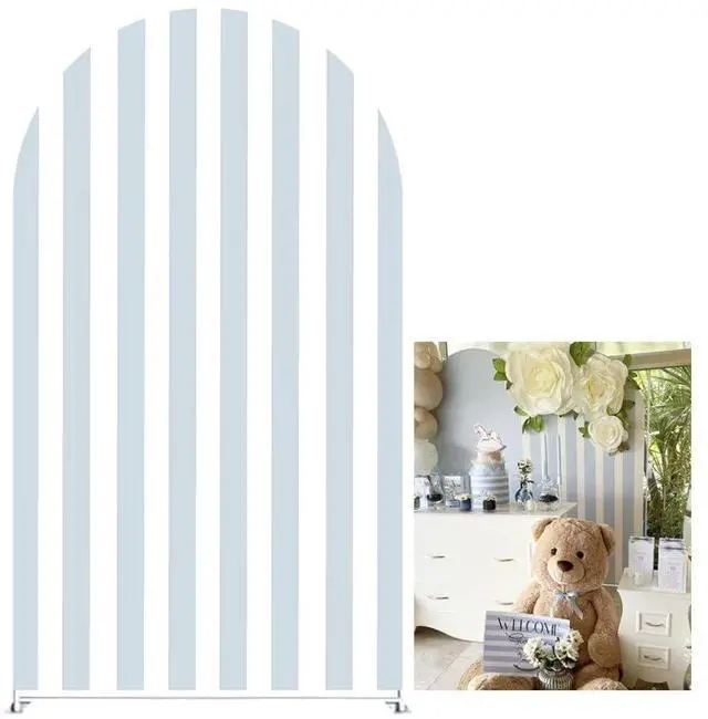 Main image of Blue and White Vertical Stripes Arch Stretchy Fabric Covers for Baby Shower Bear Theme Arched Stand Cover Birthday Party Decoration Favors Props(Only Cover)