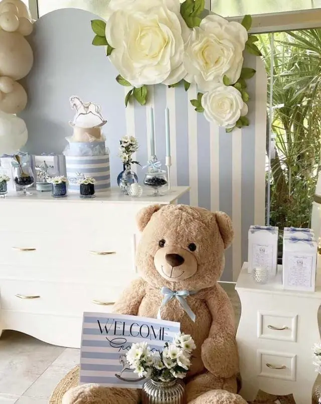 Alt view image 3 of 7 - Blue and White Vertical Stripes Arch Stretchy Fabric Covers for Baby Shower Bear Theme Arched Stand Cover Birthday Party Decoration Favors Props(Only Cover)