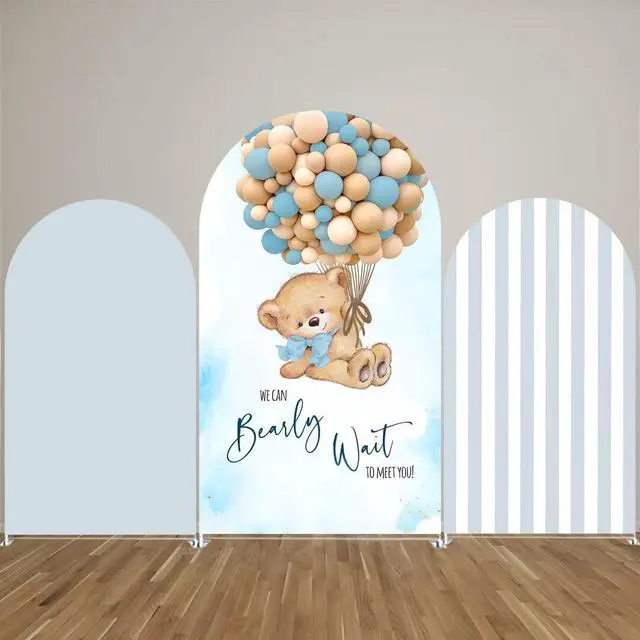 Alt view image 4 of 7 - Blue and White Vertical Stripes Arch Stretchy Fabric Covers for Baby Shower Bear Theme Arched Stand Cover Birthday Party Decoration Favors Props(Only Cover)