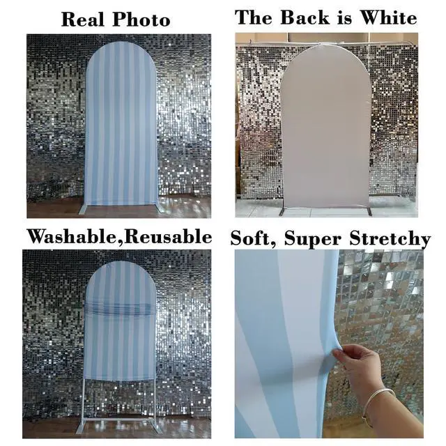 Alt view image 6 of 7 - Blue and White Vertical Stripes Arch Stretchy Fabric Covers for Baby Shower Bear Theme Arched Stand Cover Birthday Party Decoration Favors Props(Only Cover)