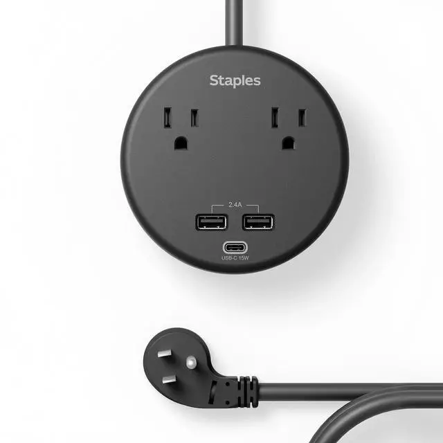 Main image of TECH Surge Protector, 2 Outlets, 3 USB, 5 Ft Cord, 500J | Compact black design for home and office electronics protection