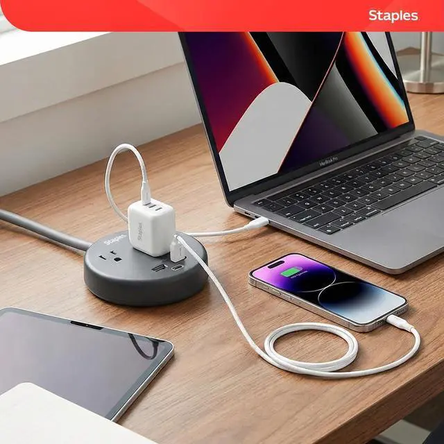 Alt view image 7 of 7 - TECH Surge Protector, 2 Outlets, 3 USB, 5 Ft Cord, 500J | Compact black design for home and office electronics protection