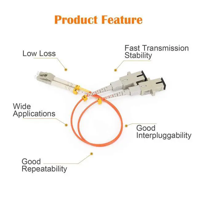 Alt view image 4 of 4 - 1ft Fiber Optic Adapter Cable LC (Male) to SC (Female) Multimode 50/125 Duplex