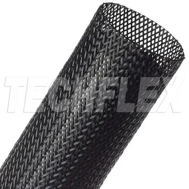 Alt view image 2 of 7 - Techflex PTP Flexo PET Plus Fray Resistant Resin Coated Braided Sleeving Flexible Expandable Wire Mesh - 2" - 50 Feet - Black
