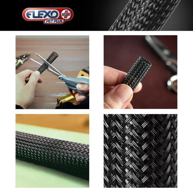 Alt view image 3 of 7 - Techflex PTP Flexo PET Plus Fray Resistant Resin Coated Braided Sleeving Flexible Expandable Wire Mesh - 2" - 50 Feet - Black