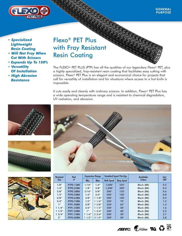 Alt view image 7 of 7 - Techflex PTP Flexo PET Plus Fray Resistant Resin Coated Braided Sleeving Flexible Expandable Wire Mesh - 2" - 50 Feet - Black