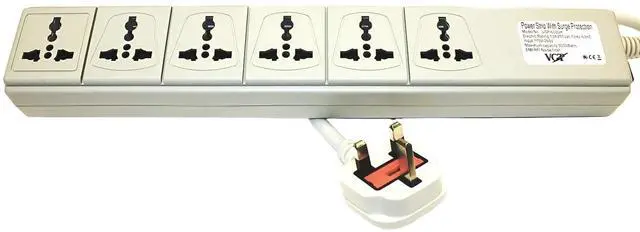Main image of WPS-UK 220-240 Volt Universal Power Strip Surge Protector with 6 Universal Outlets 13A Max. 3250W with UK Plug