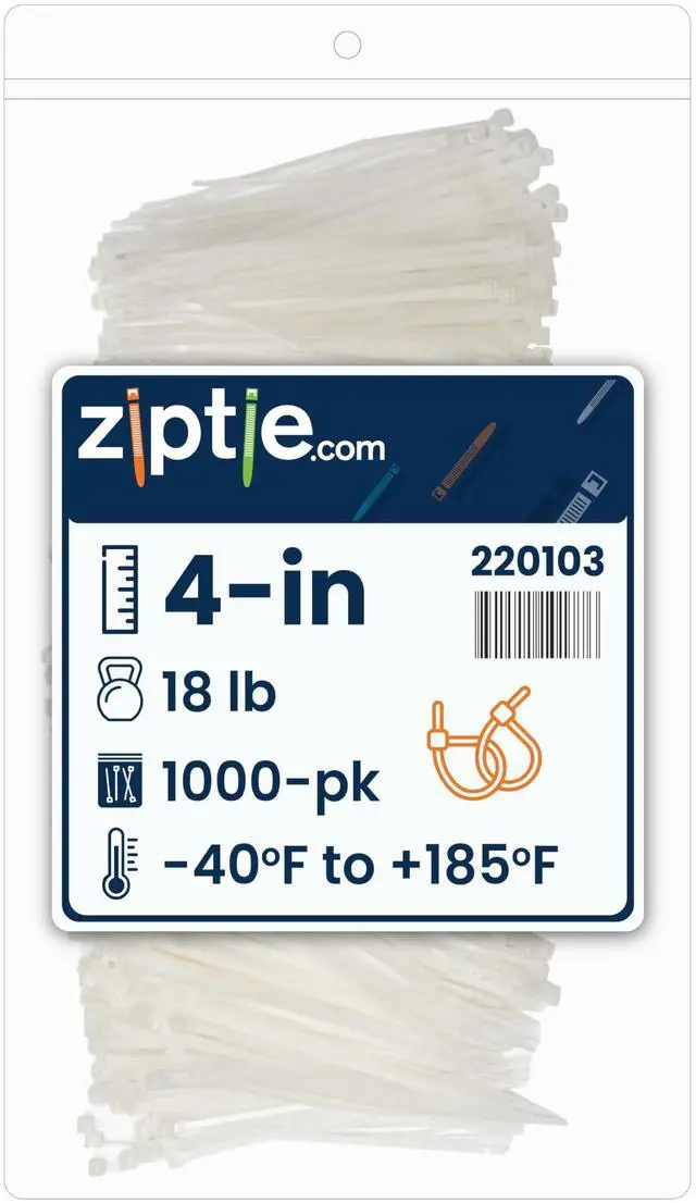 Main image of 4-inch Natural Multi-Purpose Cable Tie, 18-lb Tensile Strength, UL 21 Listed, 1000-Pack
