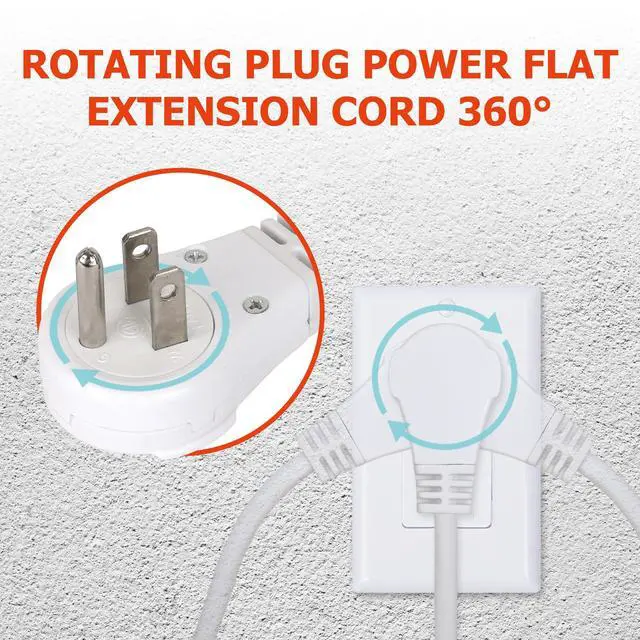 Alt view image 2 of 7 - 360° Rotating Flat Plug Power Strip, 10 Ft Extension Cord with 3 AC Outlets, 4 USB Ports 16 AWG Wire for Home, Office, and Travel - ETL Certified, White