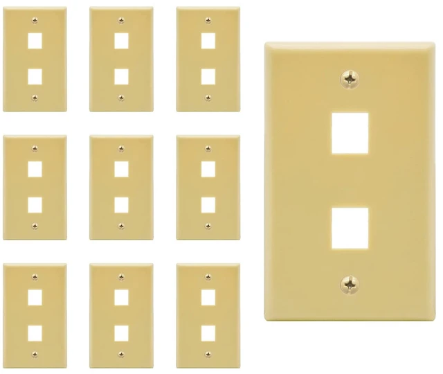 Main image of 2 Port Keystone Jack Wall Plate with Smooth Face (10-Pack, Ivory)