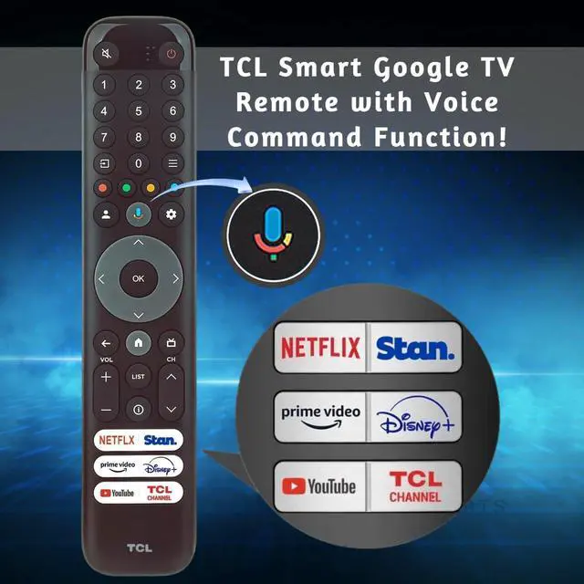 Alt view image 2 of 7 - OEM Replacement Google Voice Remote Control RC813 fits for All TCL Google TV LED QLED 4K UHD Smart TV with 6 Shortcut Buttons Netflix, Stan., Prime Video, Disney+, YouTube, TCL Buttons. (RC833)