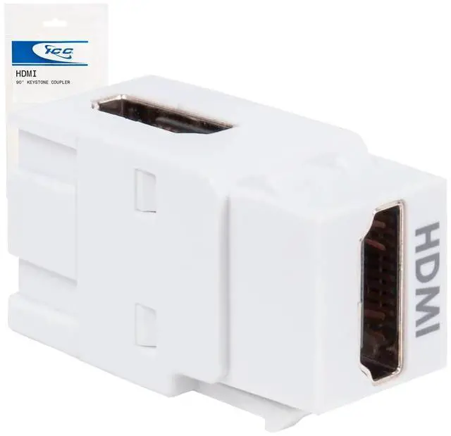 Main image of 90 Degree HDMI Keystone Jack, Female to Female HDMI Coupler, Right Angle Insert for Wall Plate, HD Style, White, Single