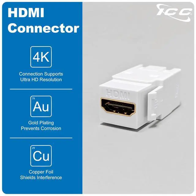 Alt view image 3 of 7 - 90 Degree HDMI Keystone Jack, Female to Female HDMI Coupler, Right Angle Insert for Wall Plate, HD Style, White, Single
