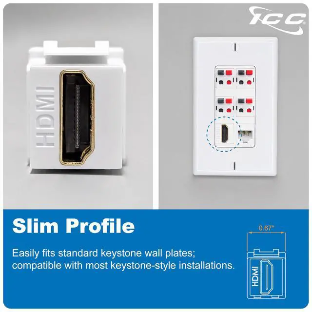 Alt view image 4 of 7 - 90 Degree HDMI Keystone Jack, Female to Female HDMI Coupler, Right Angle Insert for Wall Plate, HD Style, White, Single