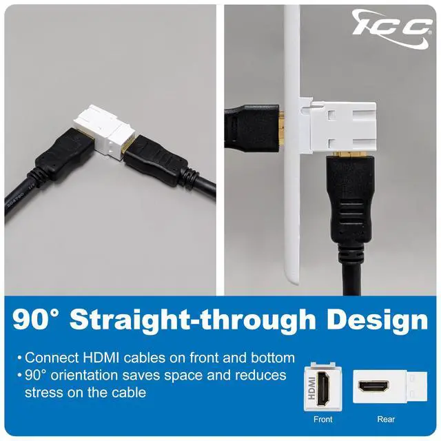 Alt view image 5 of 7 - 90 Degree HDMI Keystone Jack, Female to Female HDMI Coupler, Right Angle Insert for Wall Plate, HD Style, White, Single
