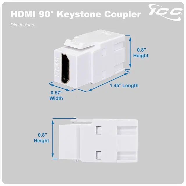Alt view image 7 of 7 - 90 Degree HDMI Keystone Jack, Female to Female HDMI Coupler, Right Angle Insert for Wall Plate, HD Style, White, Single
