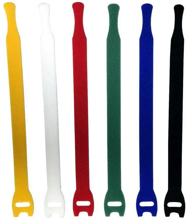 Main image of 8" Hook & Loop Fastener Cable Ties - 50 Pieces - Color: Mix (Black, Blue, Green, Red White & Yellow)