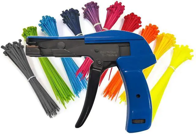 Main image of Cable Tie Gun Zip Tie Cutting and Fastening Tool with Adjustable Tension Flush Cut and 500 8" Nylon Cable Ties Assorted Colors Cable Management Kit