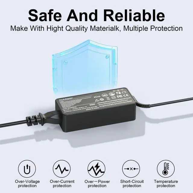 Alt view image 6 of 7 - 65W 45W USB-C Laptop Charger Compatible with Lenovo X1 Carbon, ThinkPad T480/T490/T14/T14s, Yoga C740, IdeaPad Flex 5/E15, and ADLX65 Series (20V 3.25A)