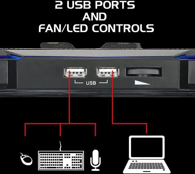 Alt view image 4 of 7 - Cryogen 5 Gaming Laptop Cooling Pad Stand - Laptop Cooler with 7 Adjustable Height Settings & Dual USB Ports up to 17 inches - 1 Ultra Quiet High Performance LED Fan 800 RPM - Blue