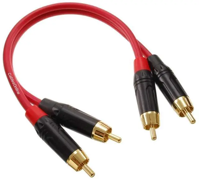 Main image of CablesOnline, 8-inches Two-RCA Male to Two-RCA Male Gold-Plated Ultra-Flexible Red Premium Audio Cable, AV-400QR