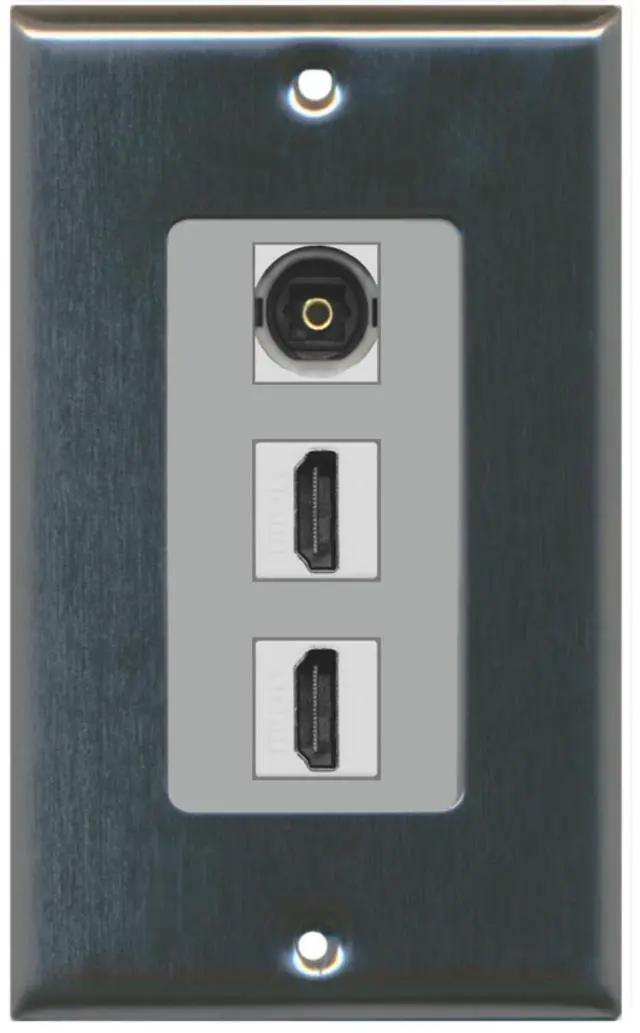 Main image of 2 Port HDMI 1 Toslink Decorative Wall Plate - Stainless Steel/Gray