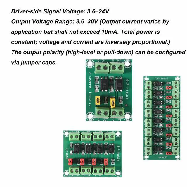 Alt view image 2 of 7 - 8PCS PC817 Optocoupler Isolation Board Voltage Converter Adapter Module 3.6-30V Driver Photoelectric Isolated Module Easy to Use(8 Channel)