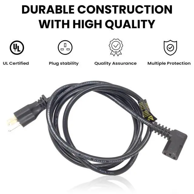 Alt view image 3 of 7 - Right Angle Power Cord 10FT Heavy Duty 16AWG AC Power Cable, Heat-Resistant & Flexible Treadmill, Elliptical, Fitness Equipment Replacement