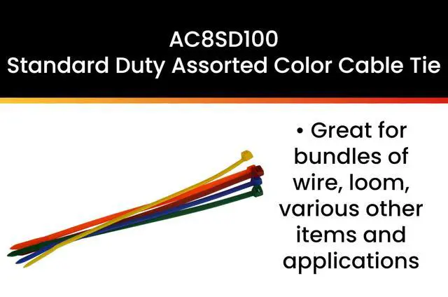 Alt view image 2 of 6 - Pro Tie AC8SD100 8-Inch Assorted Color Standard Duty Color Cable Tie, Assorted Nylon, 100-Pack