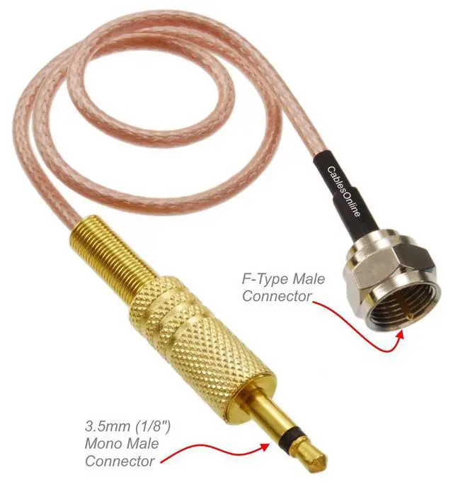 Alt view image 2 of 4 - CablesOnline, 1-Foot F-Type Male to 3.5mm (1/8") TS Male 50-Ohm RG316 Coax Low Loss Jumper RF Cable, RF-F3101