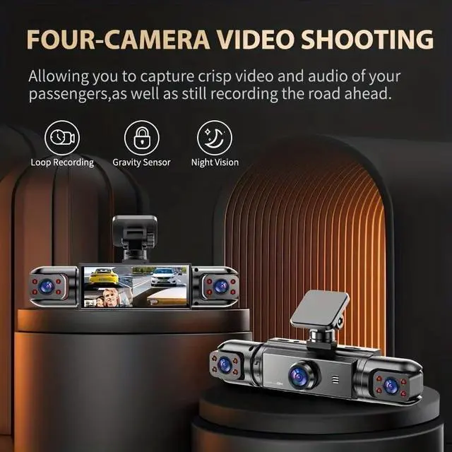 Alt view image 4 of 7 - BCUOZ Dash Cam 4-Camera Full Coverage with Front, Rear, and Interior Cameras, Full HD 1080P Recording, Night Vision, 24-Hour Parking Monitor (4 Lens with 64GB Card)