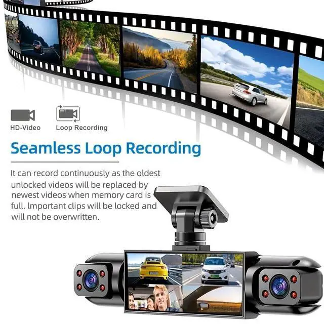 Alt view image 6 of 7 - BCUOZ Dash Cam 4-Camera Full Coverage with Front, Rear, and Interior Cameras, Full HD 1080P Recording, Night Vision, 24-Hour Parking Monitor (4 Lens with 64GB Card)