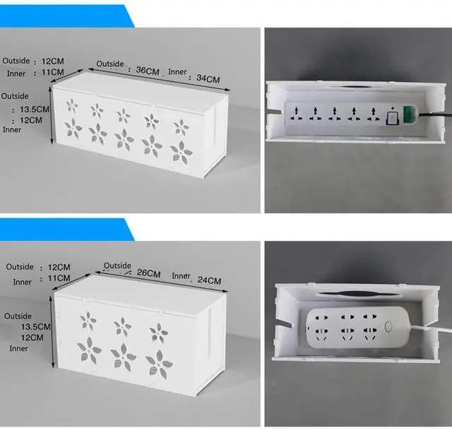 Alt view image 5 of 6 - Large Cable Management Box, Cord Organizer Box with Lid for TV Wires, Computer, Router, USB Hub and Under Desk Power Strip 14.17 x 4.72x 5.31 inch