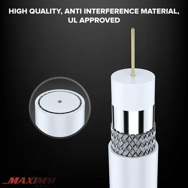 Alt view image 3 of 6 - RG6 COAXIAL Cable with 90-Degree Angled Connector - 200ft / White - Triple Shielded, Non-Oxygen Copper Cable Wire for TV, Internet & More - Flexible Coax Cable Cord
