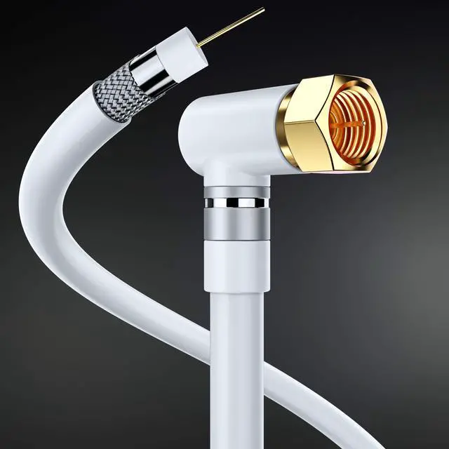 Alt view image 4 of 6 - RG6 COAXIAL Cable with 90-Degree Angled Connector - 200ft / White - Triple Shielded, Non-Oxygen Copper Cable Wire for TV, Internet & More - Flexible Coax Cable Cord
