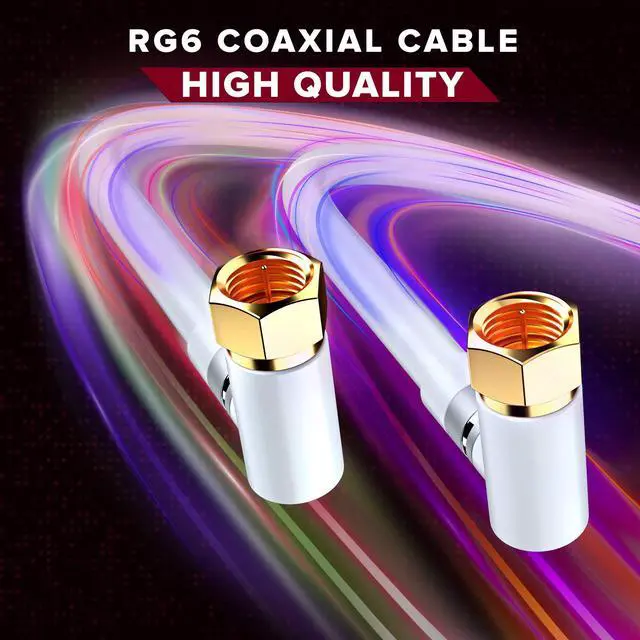 Alt view image 5 of 6 - RG6 COAXIAL Cable with 90-Degree Angled Connector - 200ft / White - Triple Shielded, Non-Oxygen Copper Cable Wire for TV, Internet & More - Flexible Coax Cable Cord