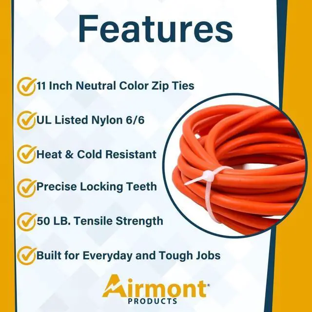 Alt view image 3 of 7 - (250 Pack) 11 Inch White Zip Ties, 50 lb Nylon Cable Ties, UL Listed Self Locking Wire Ties for Electrical Cable Management, Tie Wraps, and Cord Organization
