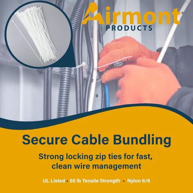 Alt view image 2 of 7 - (250 Pack) 11 Inch White Zip Ties, 50 lb Nylon Cable Ties, UL Listed Self Locking Wire Ties for Electrical Cable Management, Tie Wraps, and Cord Organization